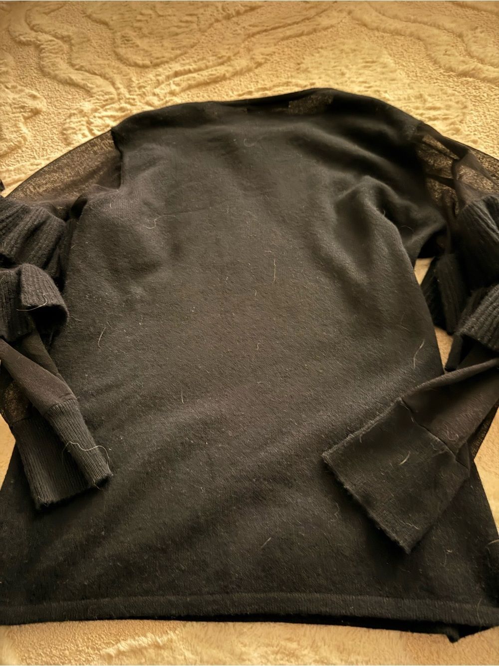 Neiman Marcus Black Knit cashmere Sweater Top with Subtle Texture